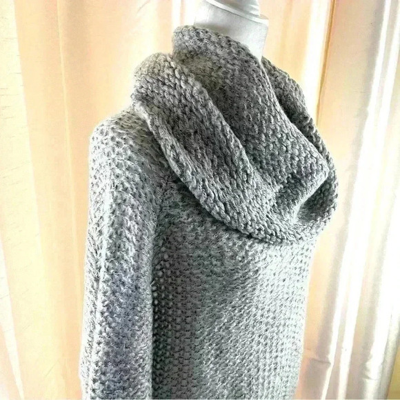 NWOT Debut Nordstrom Gray Loose Knit Crop Cowl Neck Cinch Waist Sweater Size S - Picture 4 of 12
